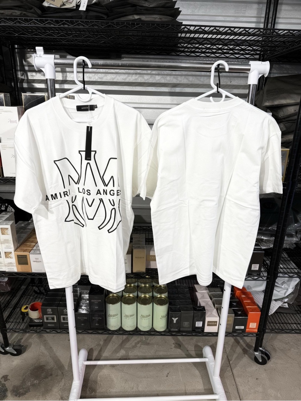 White Short-Sleeve Logo Graphic Tee with Black Print